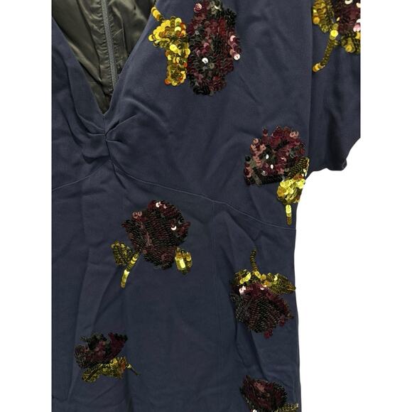 Dries Van Noten Navy Sequin Floral Viscose Mini Dress 36 US 4 Zip Back Party - Picture 6 of 12